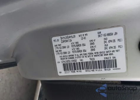 2002 Dodge Ram 1500 St из США, поврежденный, VIN 1D7HU18Z52J154562